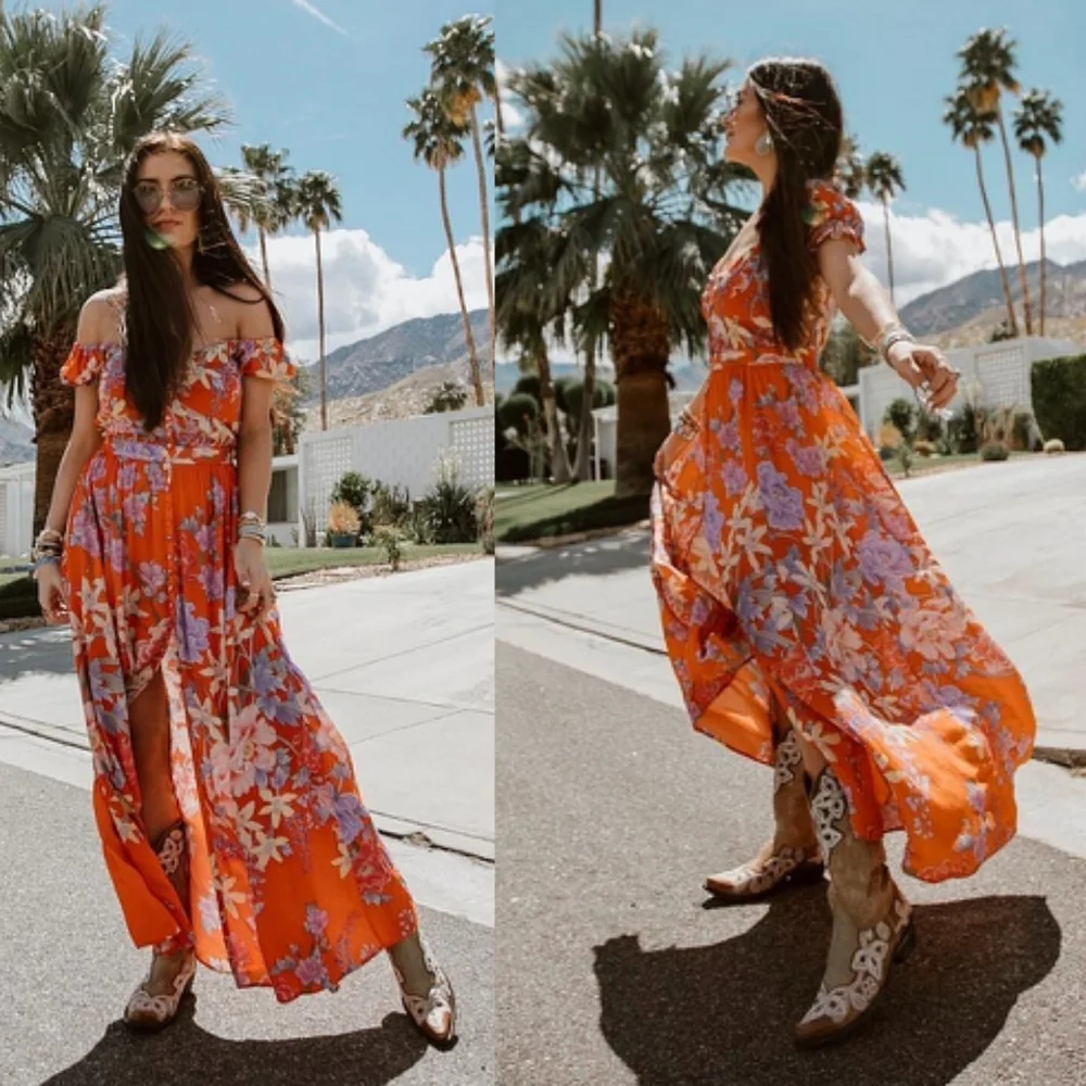 New Spell x Revolve Lily Gown Red Floral M Maxi Dress Ruched Designs Exclusive